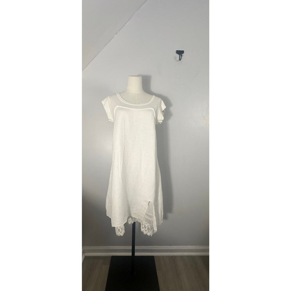Luainia Womens  Lace and Cotton T-shirt Dress Made in Italy. Size XS 100% Linen